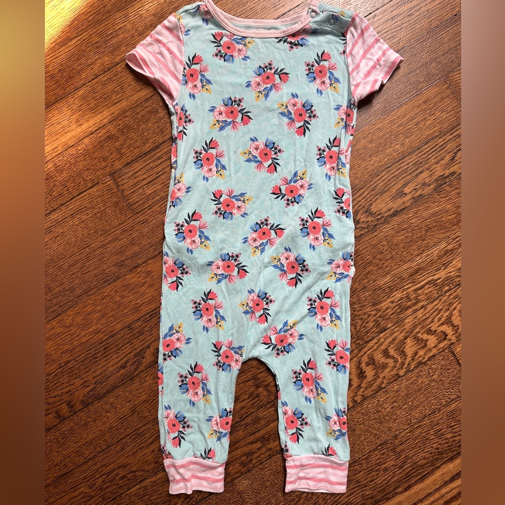 FreeBirdees pink & blue peonies Romper (18-24mos)
